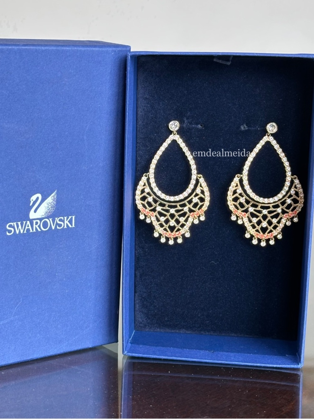 Swarovski Crystal Pink Gold Tone Elinor Dangle Drop Statement Earrings 5189916